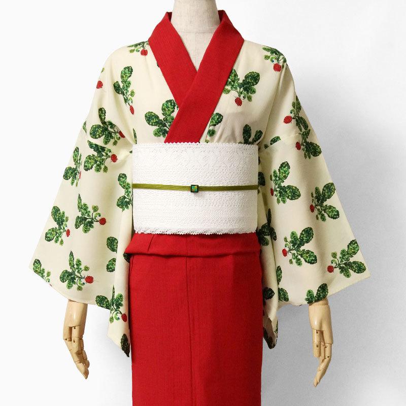 夏着物 ラディッシュ 赤 クリーム 袴風 セオアルファ ポップ モダン 単
