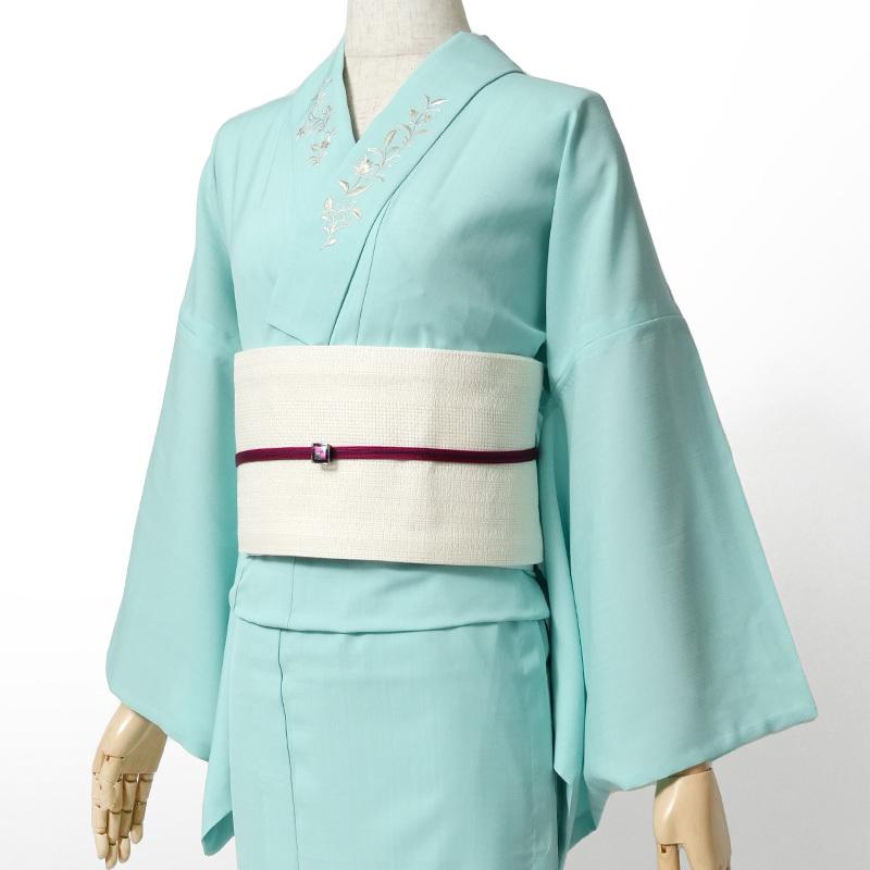 夏着物 美術サロン 無地染 刺繍 セオアルファ 水色 シンプル