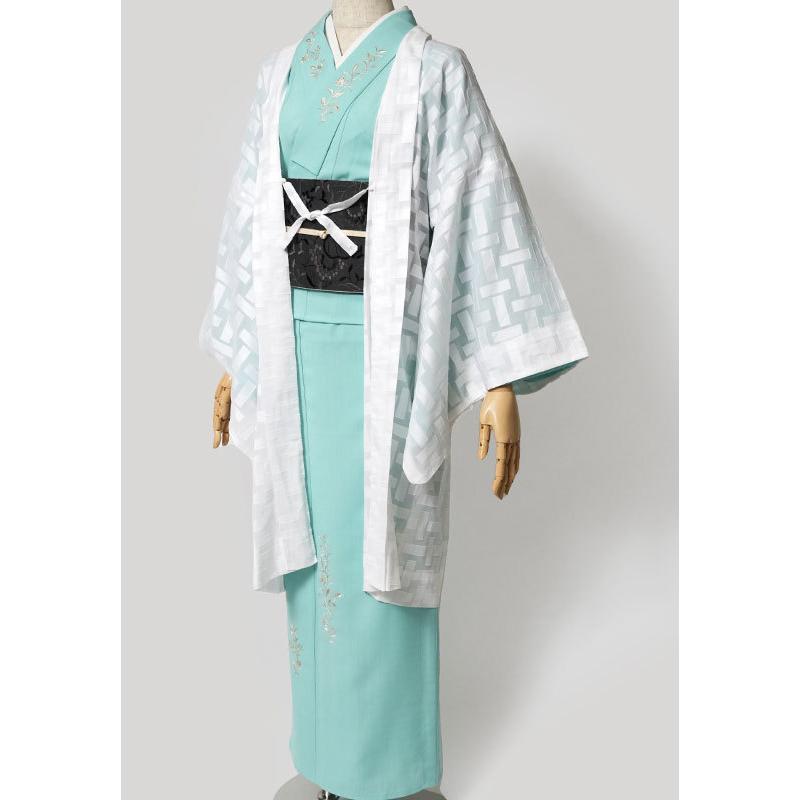 夏着物 美術サロン 無地染 刺繍 セオアルファ 水色 シンプル ワンポイント レディース30代 40代 50代 女性用 仕立上がり 単品 浴衣 日本製の画像