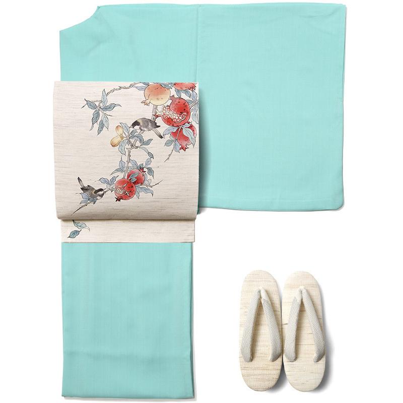 夏着物 美術サロン 無地染 刺繍 セオアルファ 水色 シンプル ワンポイント レディース30代 40代 50代 女性用 仕立上がり 単品 浴衣 日本製の画像