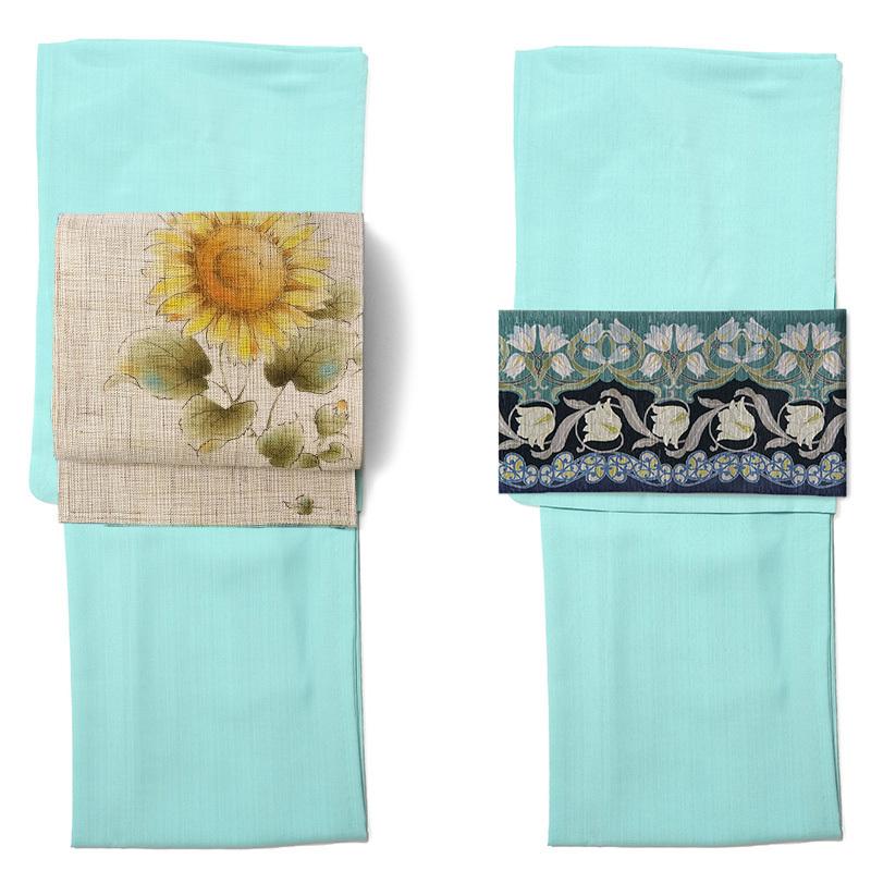 夏着物 美術サロン 無地染 刺繍 セオアルファ 水色 シンプル ワンポイント レディース30代 40代 50代 女性用 仕立上がり 単品 浴衣 日本製の画像