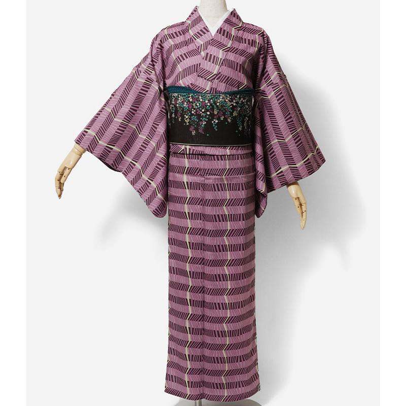 木綿着物 単衣 オリエントストライプ 縞 ピンク 仕立て上がり 木綿着物 単衣 オリエントストライプ 縞 ピンク 仕立て上がり