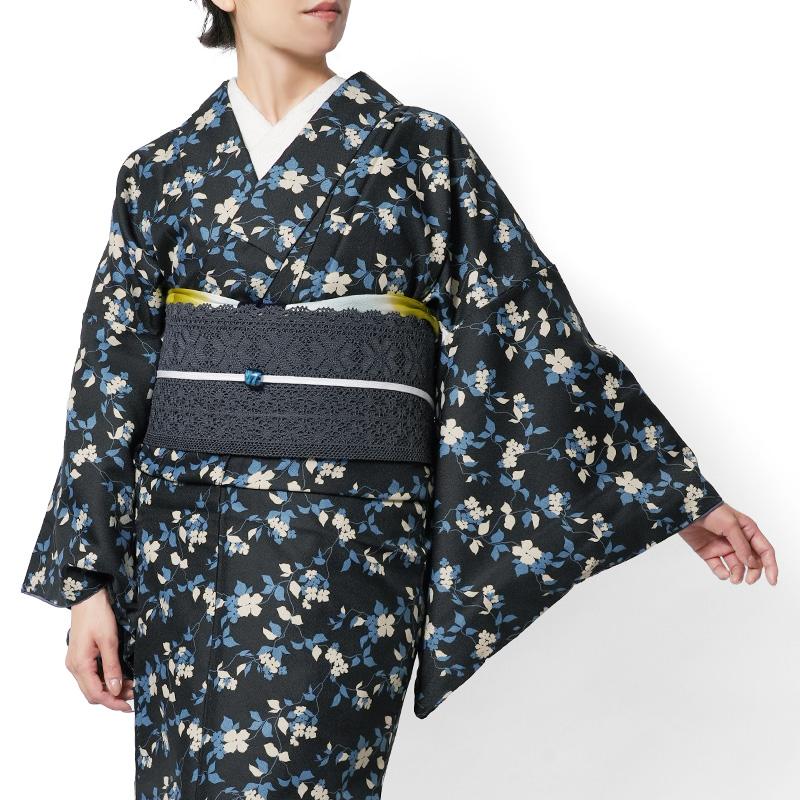 着物 洗える着物 袷 ブラック シック モダン 小花 仕立て上がり 単品 