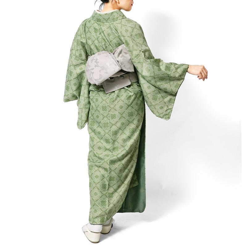 着物 洗える着物 袷 グリーン シック モダン ダマスク 仕立て上がり