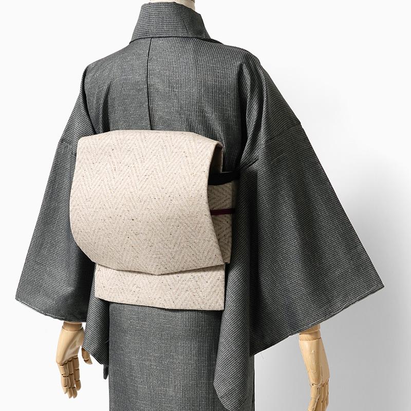 軽装帯 ヘリンボーン ベージュ ナチュラル お太鼓 作り帯 仕立て上がり 付帯 文化帯 付け帯｜kimono-dearjapan｜08