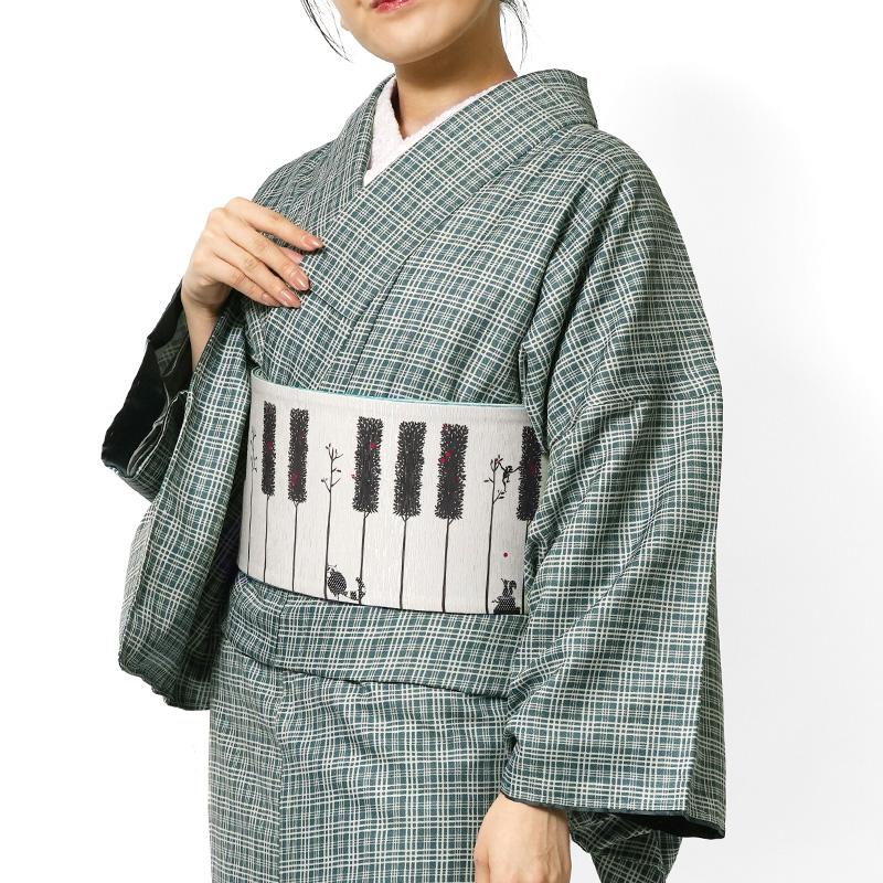 着物 洗える着物 袷 青緑 チェック 格子 モダン シック 古典柄 伝統