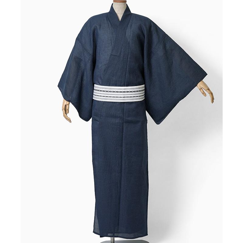 浴衣 メンズ 十字絣 ネイビー 紺 先染め 綿麻 着物 単品 カジュアル
