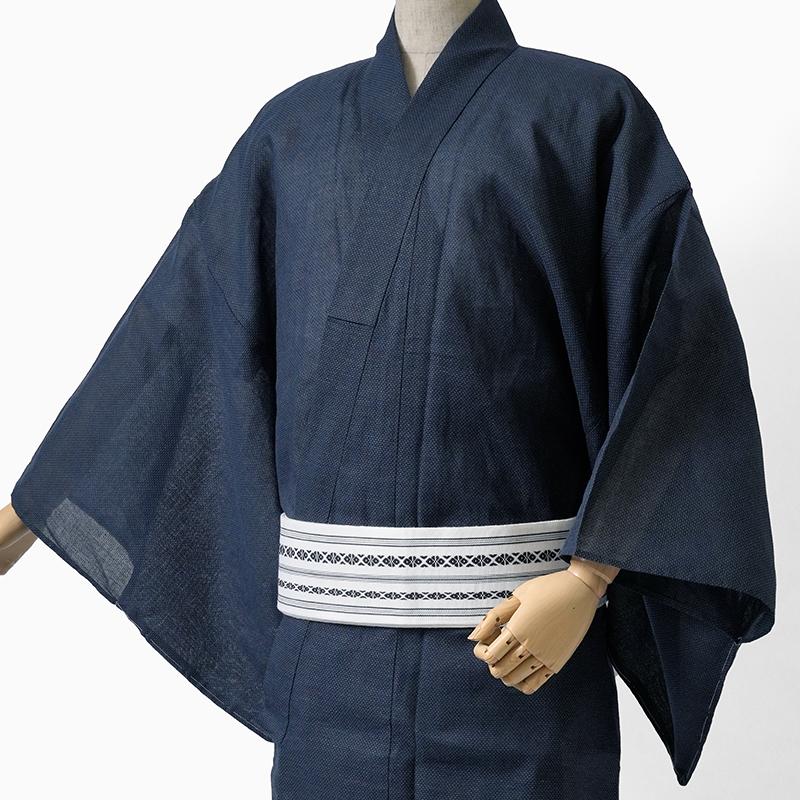 浴衣 メンズ 十字絣 ネイビー 紺 先染め 綿麻 着物 単品 カジュアル