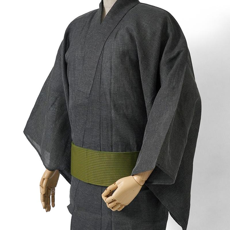 浴衣 メンズ 十字絣 ブラック 黒 先染め 綿麻 着物 単品 カジュアル