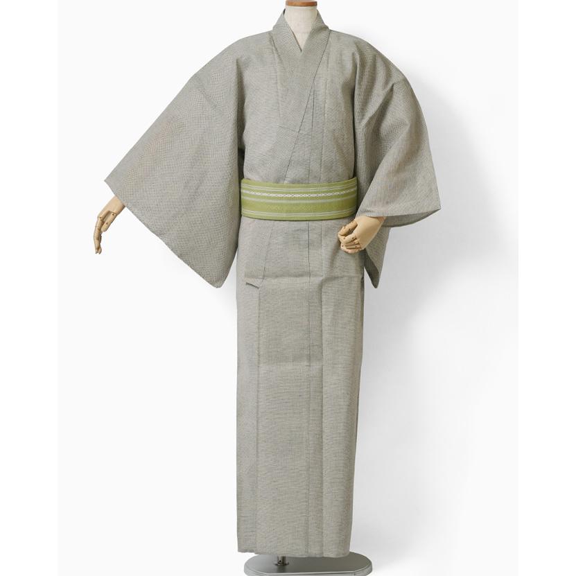 浴衣 メンズ 十字絣 グレー 先染め 綿麻 着物 単品 カジュアル : dear