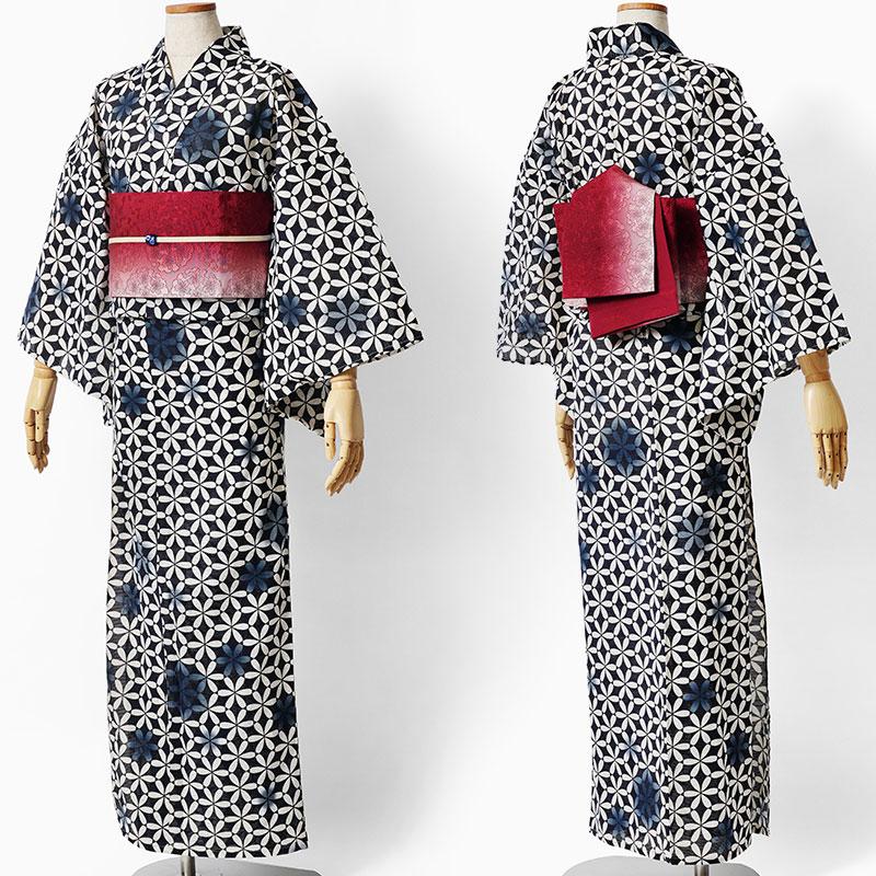 半幅帯 赤 古典柄 雪輪 桜 グラデーション リバーシブル カジュアル