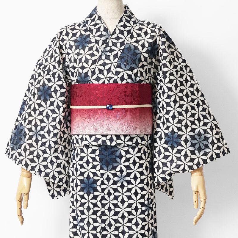 半幅帯 赤 古典柄 雪輪 桜 グラデーション リバーシブル カジュアル