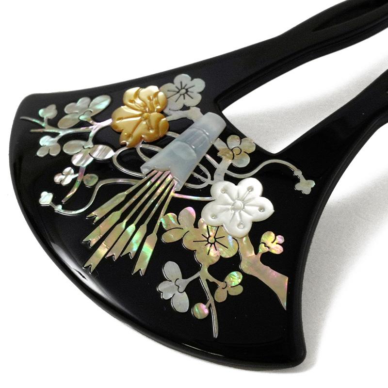 かんざし 螺鈿 梅 矢 蒔絵風 黒 銀 バチ型 フォーマル 髪飾り かんざし 螺鈿 梅 矢 蒔絵風 黒 銀 バチ型 フォーマル 髪飾り