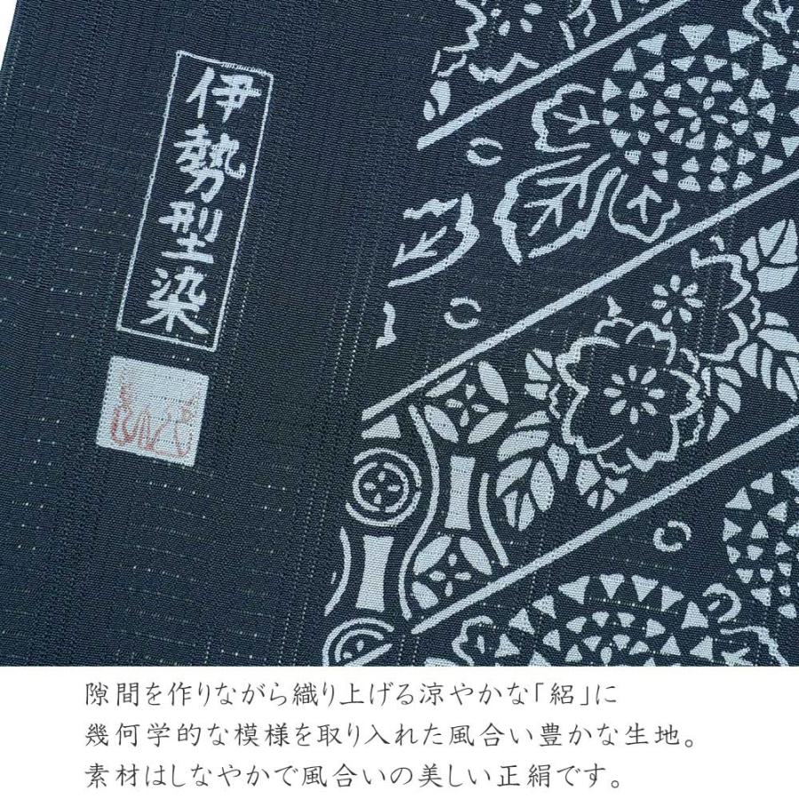 名古屋帯 絽 伊勢型染 正絹 紋寄せ縞 唐草 紺 水色 伝統文様 名古屋帯 絽 伊勢型染 正絹 紋寄せ縞 唐草 紺 水色 伝統文様