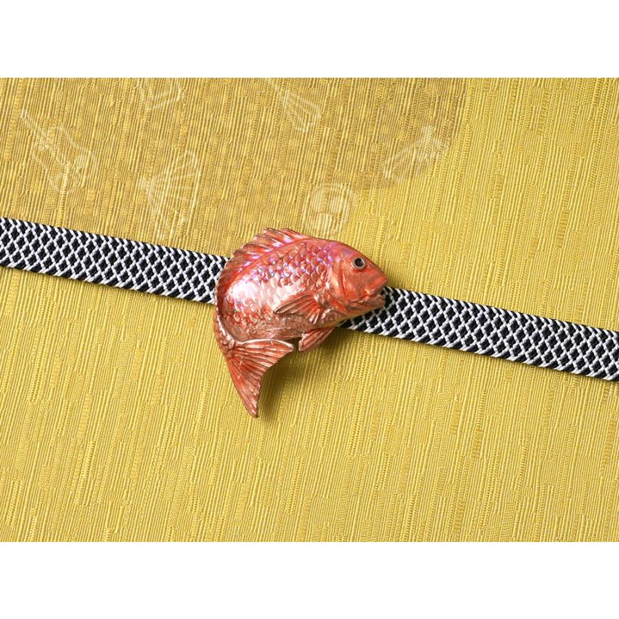 帯留め 鯛 魚 赤 ピンク 縁起物 ハンドメイド 和装小物 ピューター SUU 