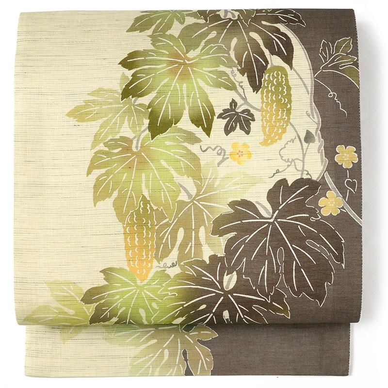 京袋帯 WAKKA 麻 グリーンカーテン ゴーヤ 野菜 更紗 緑 茶 生成