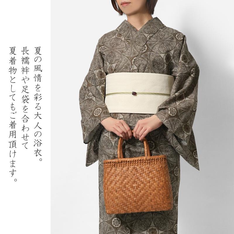 浴衣 美術サロン 綿絽 ダマスク模様 グレージュ カーキ 細密染め