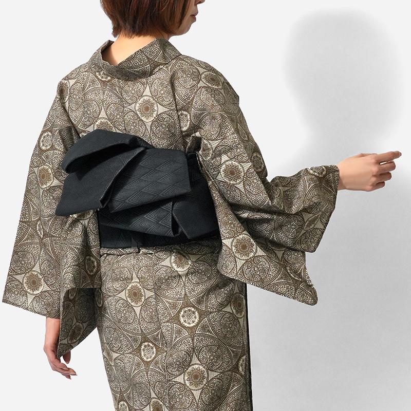 浴衣 美術サロン 綿絽 ダマスク模様 グレージュ カーキ 細密染め