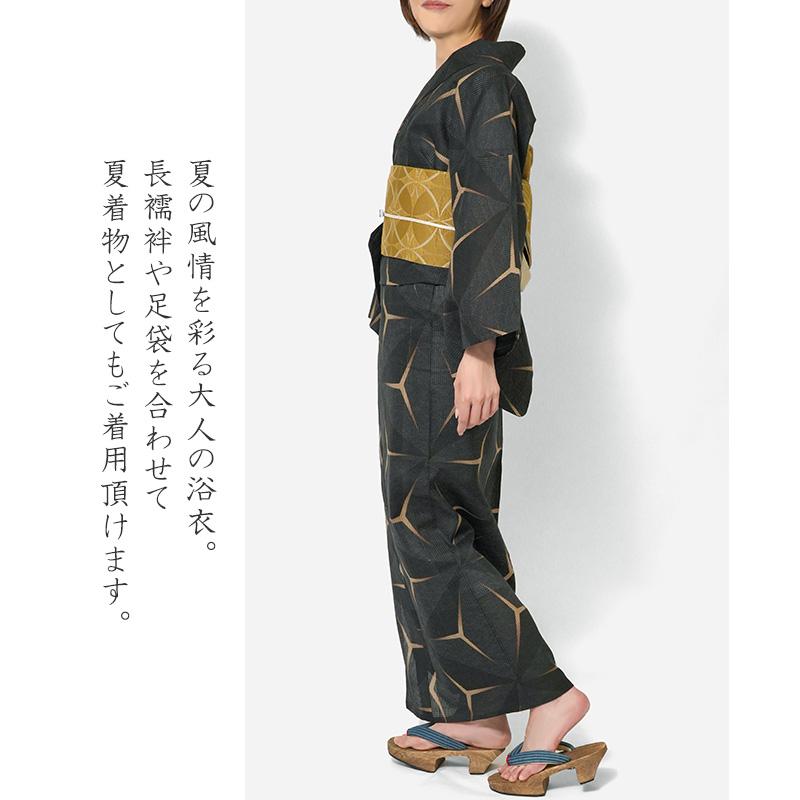浴衣 美術サロン 綿絽 麻の葉流水 黒 グレー 細密染め 知多木綿 浴衣 美術サロン 綿絽 麻の葉流水 黒 グレー 細密染め 知多木綿