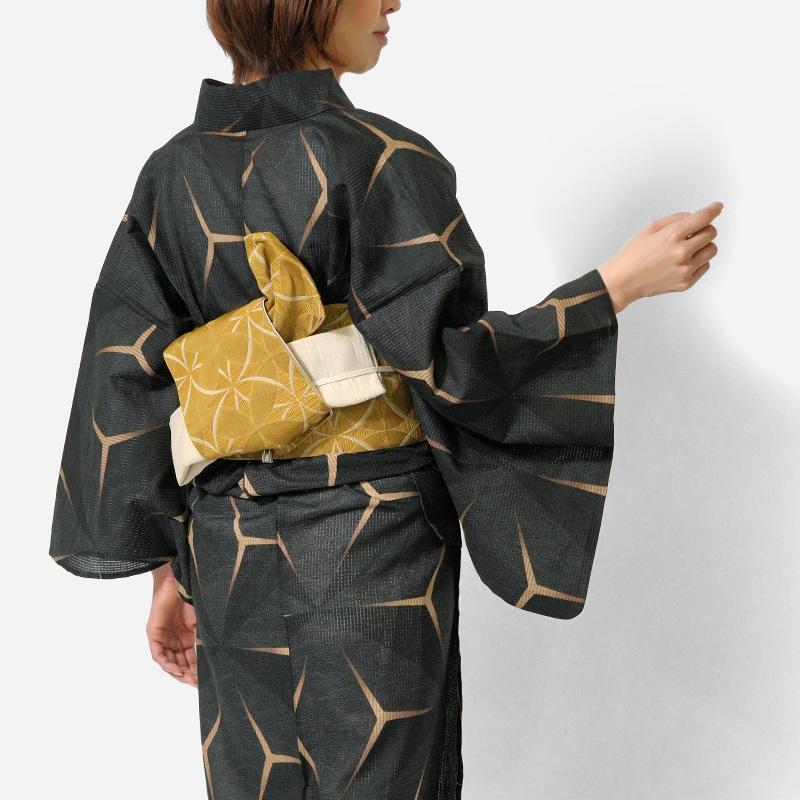 浴衣 美術サロン 綿絽 麻の葉流水 黒 グレー 細密染め 知多木綿 浴衣 美術サロン 綿絽 麻の葉流水 黒 グレー 細密染め 知多木綿