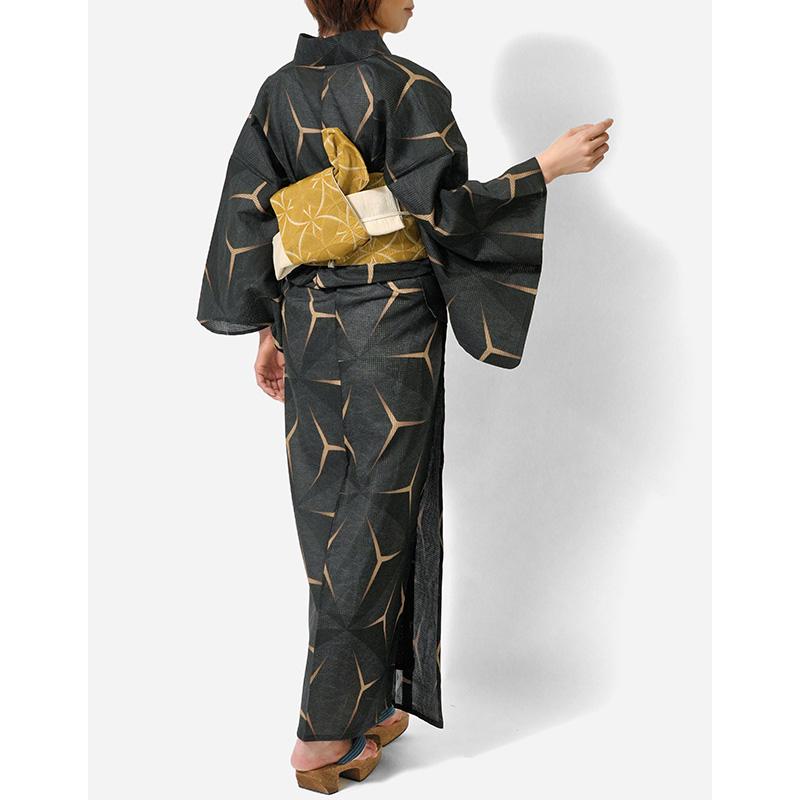 浴衣 美術サロン 綿絽 麻の葉流水 黒 グレー 細密染め 知多木綿 浴衣 美術サロン 綿絽 麻の葉流水 黒 グレー 細密染め 知多木綿