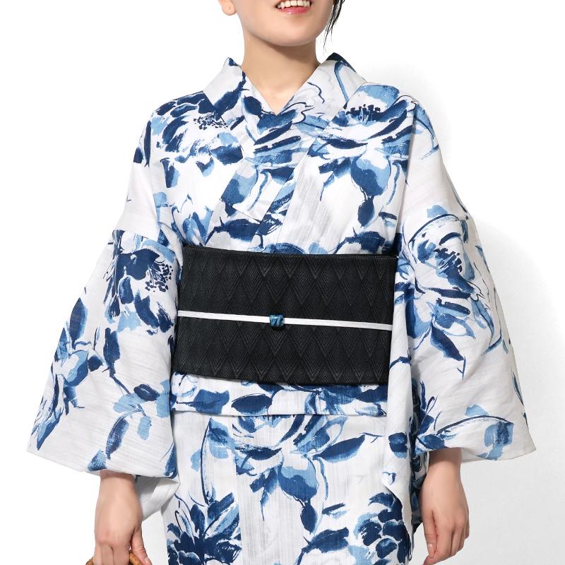 浴衣 美術サロン 藍捺染 牡丹 白 藍 紺 知多木綿 レディース 浴衣 美術サロン 藍捺染 牡丹 白 藍 紺 知多木綿 レディース