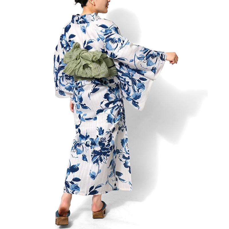 浴衣 美術サロン 藍捺染 牡丹 白 藍 紺 知多木綿 レディース 浴衣 美術サロン 藍捺染 牡丹 白 藍 紺 知多木綿 レディース