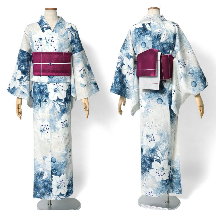 浴衣 和風館 セオアルファ 松葉百合 水色 青 オフ白 古典柄 花 浴衣 和風館 セオアルファ 松葉百合 水色 青 オフ白 古典柄 花