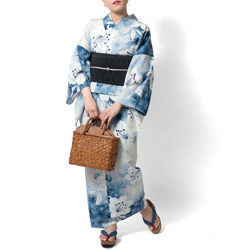 浴衣 和風館 セオアルファ 松葉百合 水色 青 オフ白 古典柄 花 浴衣 和風館 セオアルファ 松葉百合 水色 青 オフ白 古典柄 花