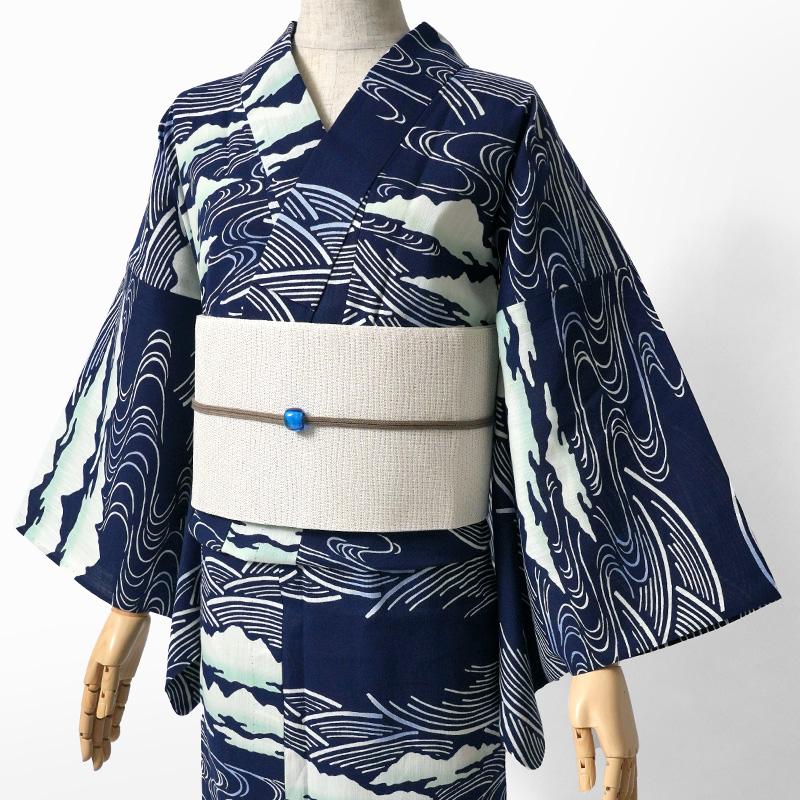 浴衣 和風館 注染 山川海 紺 藍 古典柄 流水 知多木綿 レディース 上品
