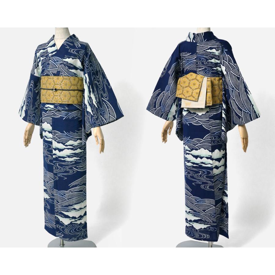 浴衣 和風館 注染 山川海 紺 藍 古典柄 流水 知多木綿 レディース 上品