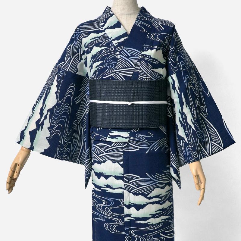 浴衣 和風館 注染 山川海 紺 藍 古典柄 流水 知多木綿 レディース 上品