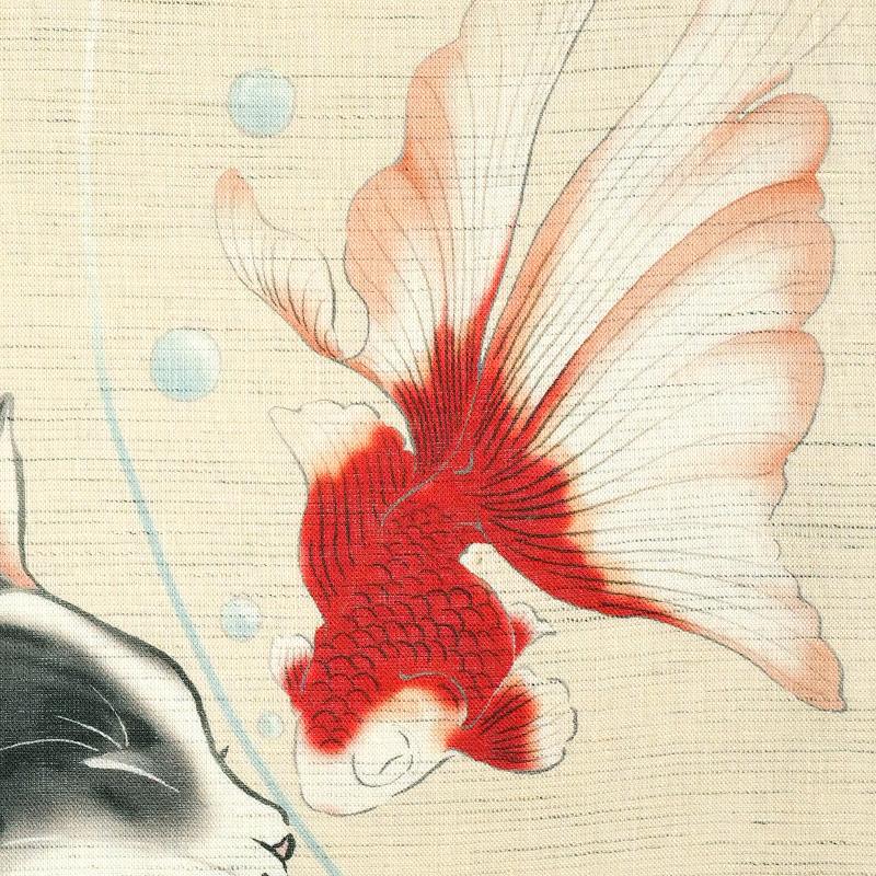京袋帯 WAKKA 麻 はつ恋 ベージュ 赤 金魚 出目金 ネコ サバ白 京袋帯 WAKKA 麻 はつ恋 ベージュ 赤 金魚 出目金 ネコ サバ白