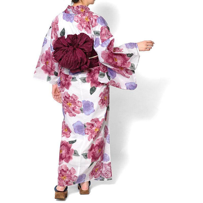 浴衣 白 椿 花柄 木綿 古典柄 大人 上品 20代 30代 レディース 女性用