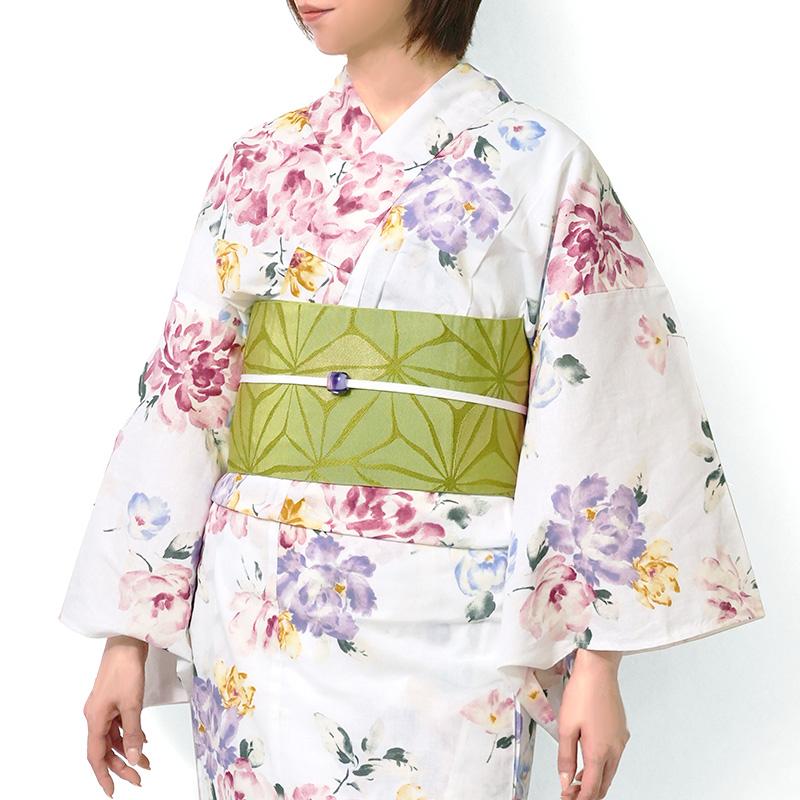 浴衣 白 ボタニカル 花柄 木綿 古典柄 大人 上品 20代 30代 レディース