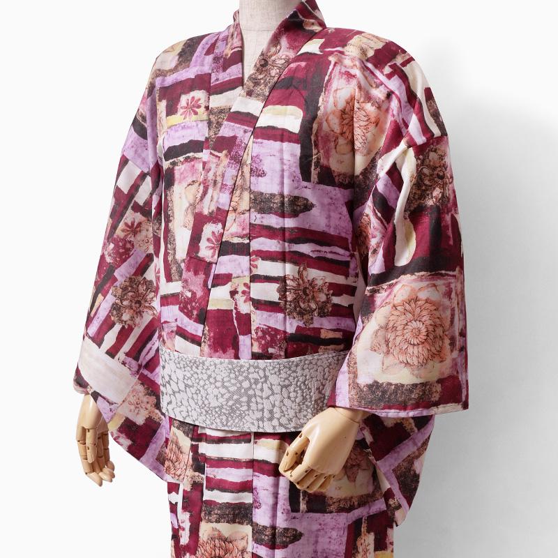 浴衣 メンズ 吸水速乾 コラージュ レッド ピンク 赤 アーティ