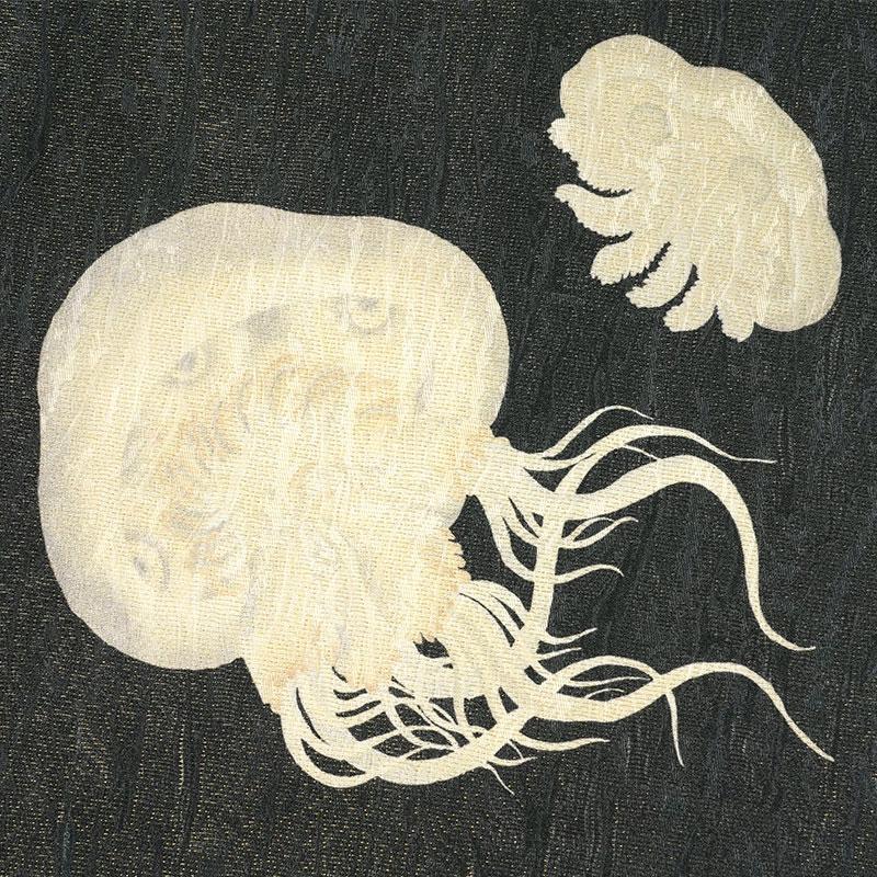 名古屋帯 海月 海 黒 ラメ 生き物 モダン 絹 日本製 お太鼓