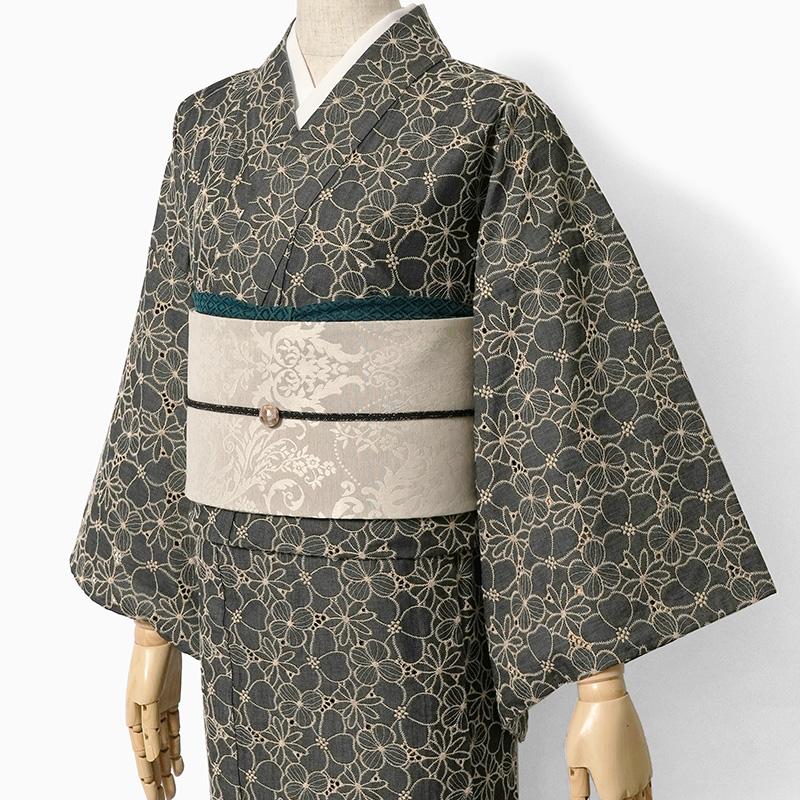 レース着物 刺繍 単衣 ツイル フラワー カラーデニム 花柄 レース着物 刺繍 単衣 ツイル フラワー カラーデニム 花柄
