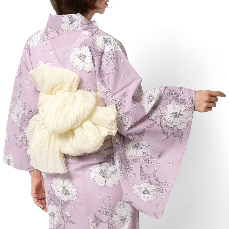 浴衣 2点セット アネモネ ピンク くすみカラー 花柄 フェミニン 兵児帯 レディース ボタニカル モダン 綿 上品 女性用 20代 30代 40代 50代 浴衣セット_2