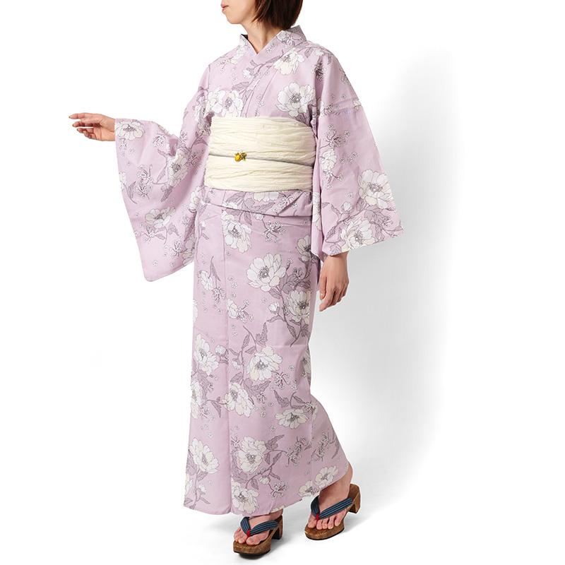 浴衣 2点セット アネモネ ピンク くすみカラー 花柄 フェミニン 兵児帯 レディース ボタニカル モダン 綿 上品 女性用 20代 30代 40代 50代 浴衣セット_5
