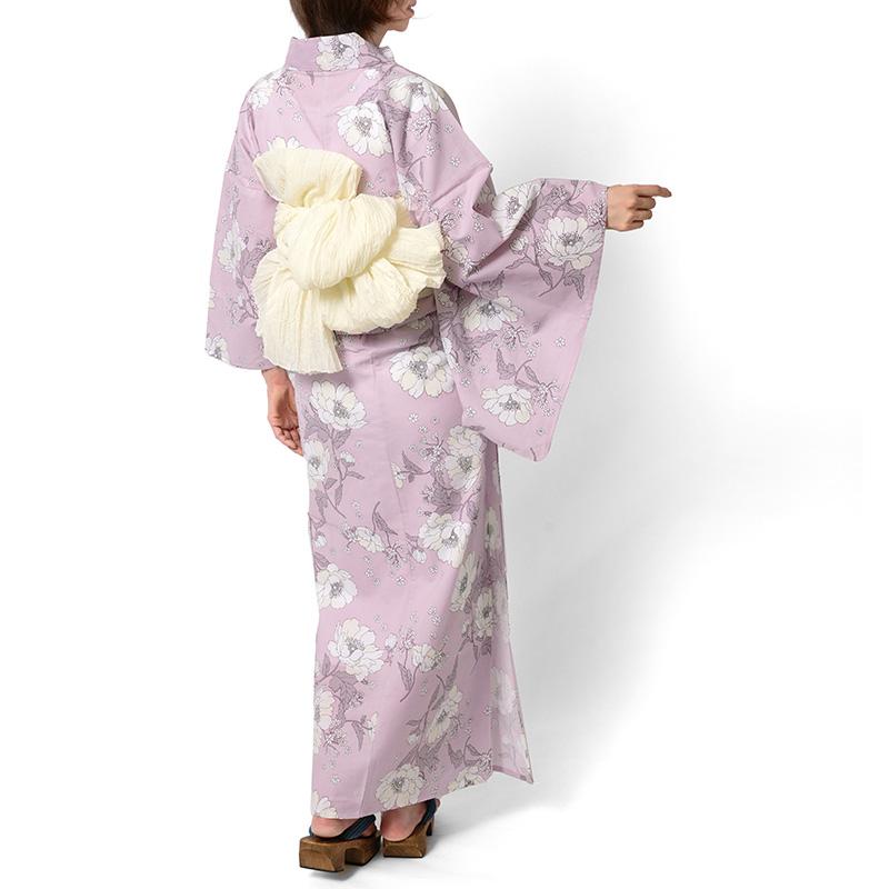 浴衣 2点セット アネモネ ピンク くすみカラー 花柄 フェミニン 兵児帯 レディース ボタニカル モダン 綿 上品 女性用 20代 30代 40代 50代 浴衣セット_6