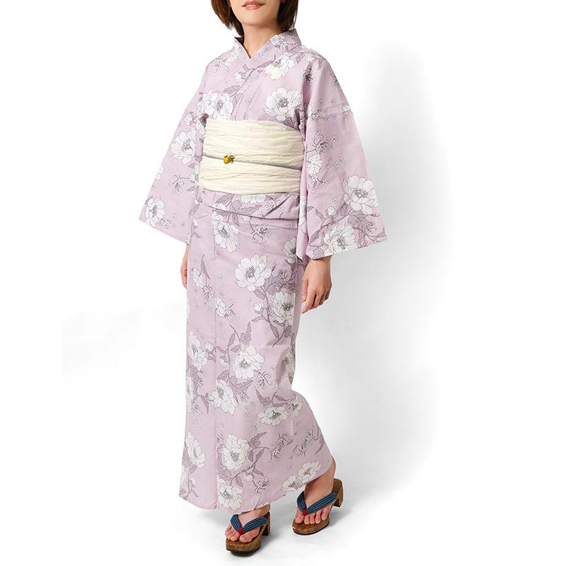 浴衣 2点セット アネモネ ピンク くすみカラー 花柄 フェミニン 兵児帯 レディース ボタニカル モダン 綿 上品 女性用 20代 30代 40代 50代 浴衣セット_8