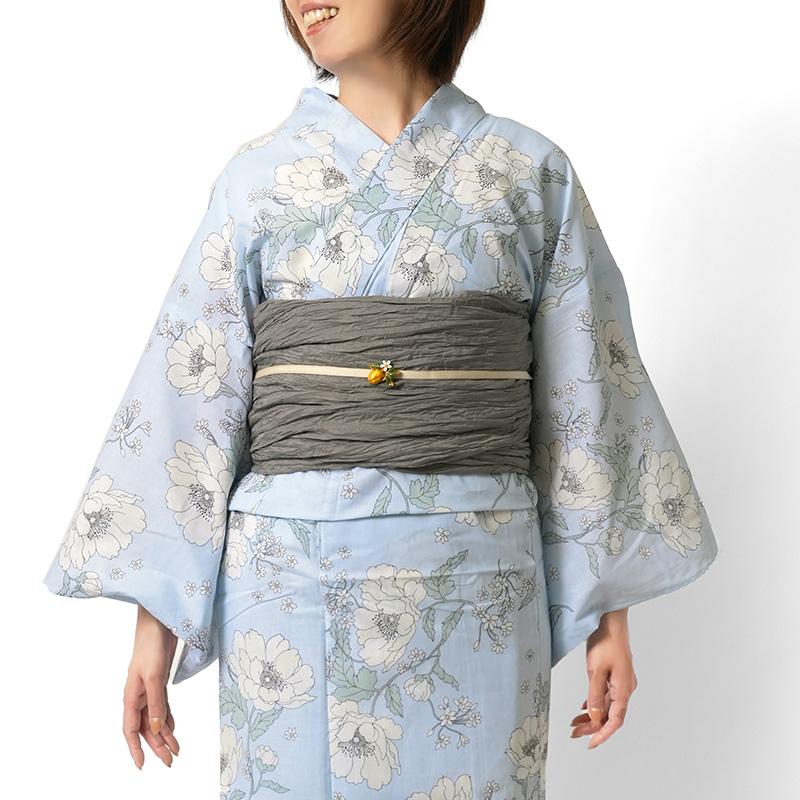 浴衣 2点セット アネモネ 水色 くすみカラー 花柄 フェミニン 兵児帯 レディース ボタニカル モダン 綿 上品 女性用 20代 30代 40代 50代 浴衣セット_7