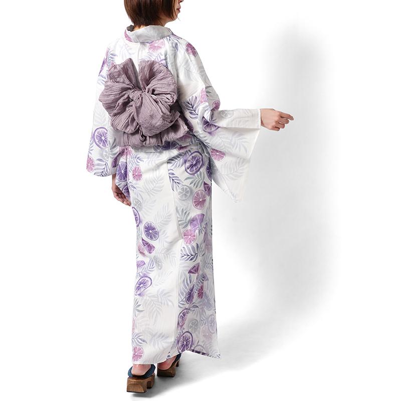 浴衣 シトラスと椰子 レモン 紫 白 フルーツ レディース ボタニカル