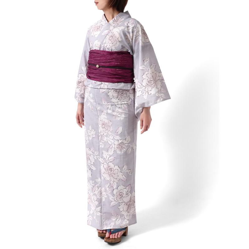 浴衣 2点セット 牡丹 ふじ 薄紫 ニュアンスカラー 花柄 兵児帯 レディース ボタニカル シック モダン 綿 上品 20代 30代 40代 50代 女性用 浴衣セット_5