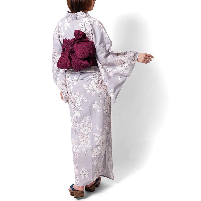 浴衣 2点セット 牡丹 ふじ 薄紫 ニュアンスカラー 花柄 兵児帯 レディース ボタニカル シック モダン 綿 上品 20代 30代 40代 50代 女性用 浴衣セット_6