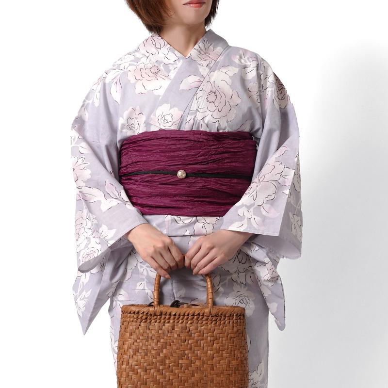 浴衣 2点セット 牡丹 ふじ 薄紫 ニュアンスカラー 花柄 兵児帯 レディース ボタニカル シック モダン 綿 上品 20代 30代 40代 50代 女性用 浴衣セット_9