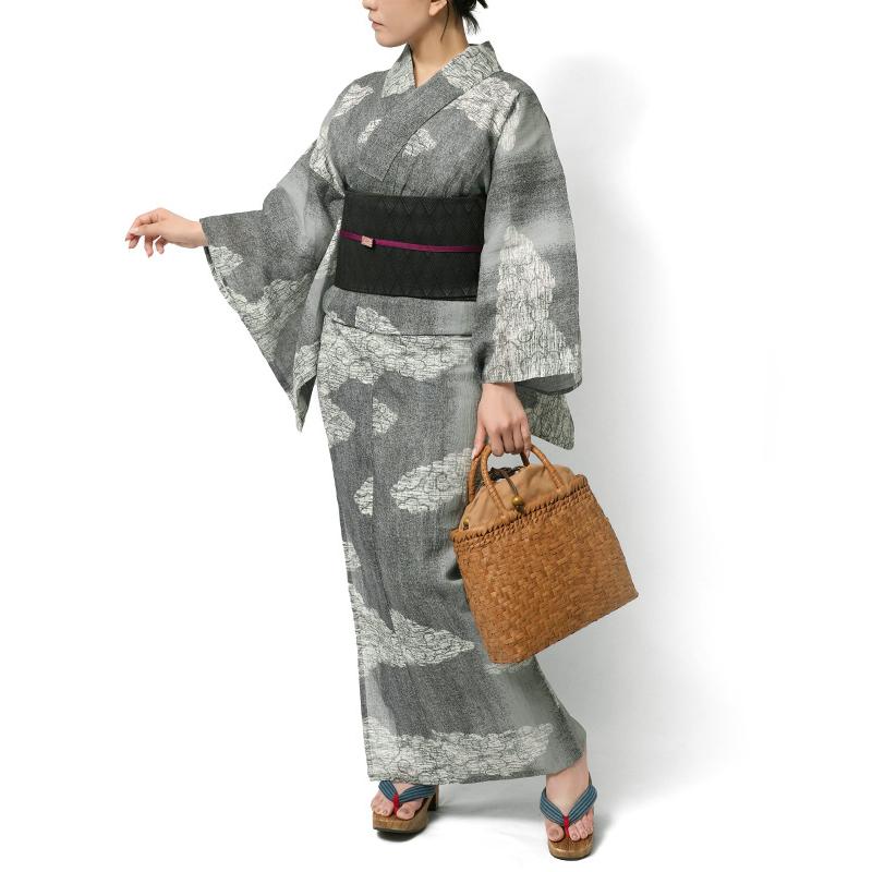 浴衣 本麻 近江ちぢみ 瑞雲 グレー レディース 吉兆文様 古典柄 浴衣 本麻 近江ちぢみ 瑞雲 グレー レディース 吉兆文様 古典柄