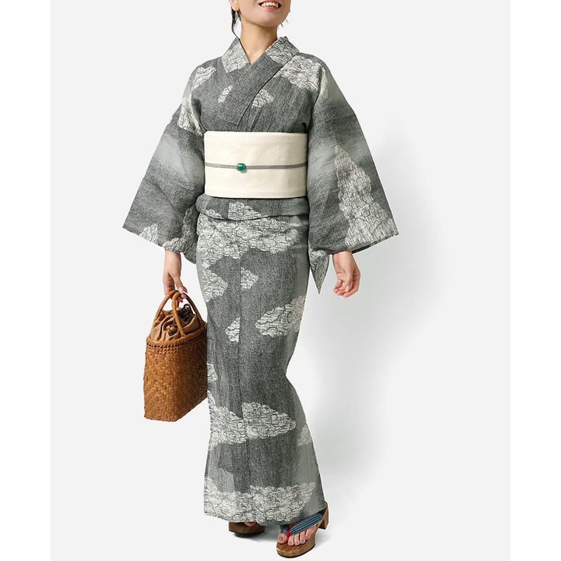 浴衣 本麻 近江ちぢみ 瑞雲 グレー レディース 吉兆文様 古典柄 浴衣 本麻 近江ちぢみ 瑞雲 グレー レディース 吉兆文様 古典柄