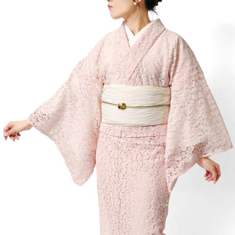 Sアンティークお仕立て上がり正絹小紋単衣ローズ地に花をモチーフに